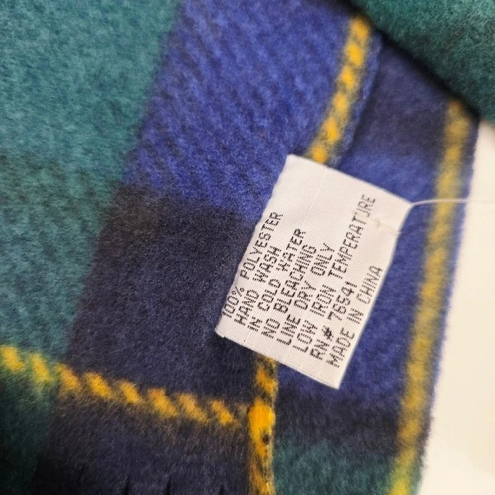 Maggie Lawrence Plaid Fringe Scarf in Blue and Green Fleece
